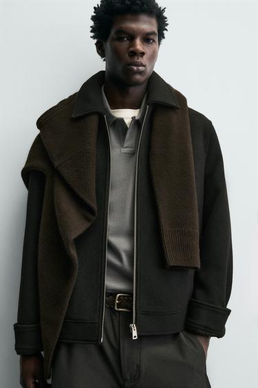 BLOUSON EN DRAP DE LAINE AVEC ZIP - Noir de Zara - Image 5