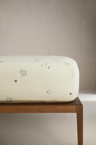 DZIECIĘCE PRZEŚCIERADŁO SPODNIE Z WZOREM MORSKIM - Jasnolimonkowy Zara