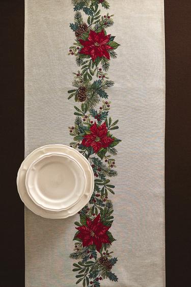 CHRISTMAS HOLLY JACQUARD TABLE RUNNER - Red by Zara - Image 5