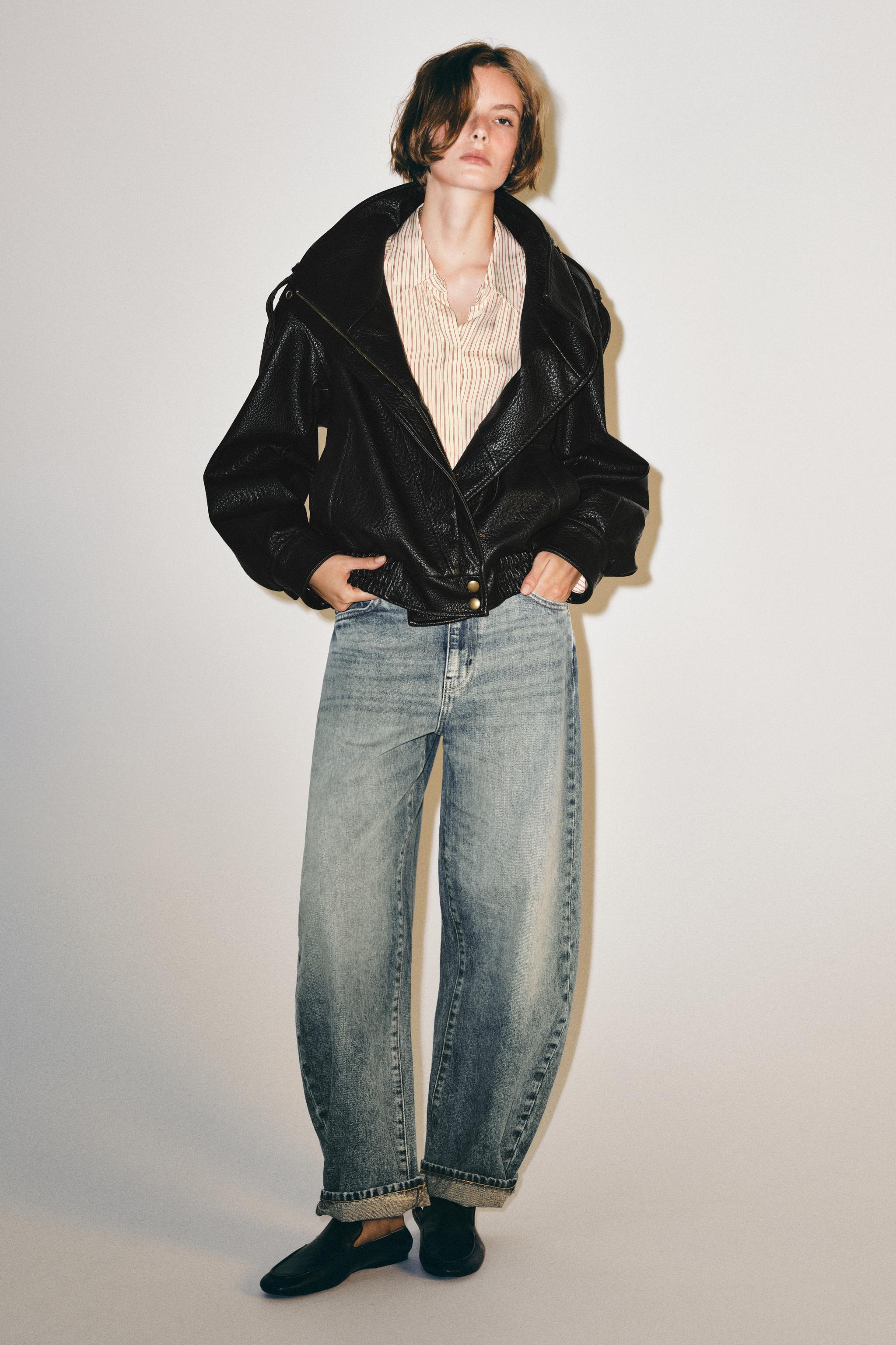 Zara Suni Deri Bomber Ceket görsel 6