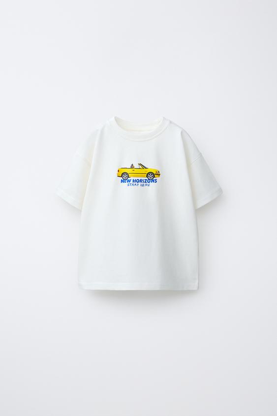 CAMISETA ESTAMPADO COCHE - Blanco de Zara - Imagen 0