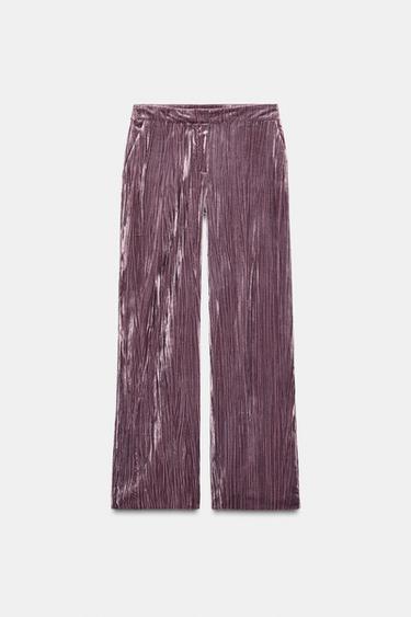WIDE-LEG VELVET TROUSERS - Mauve by Zara