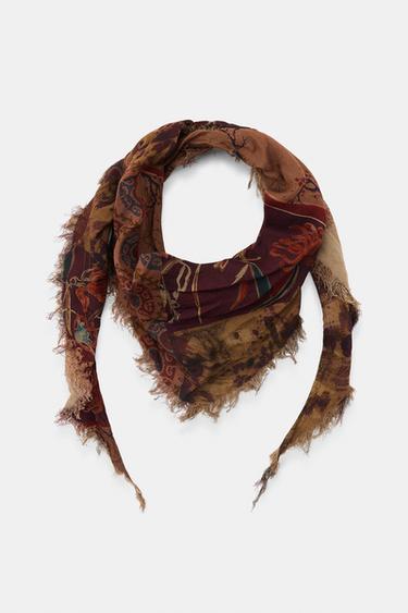 PRINTED BANDANA WITH VISCOSE - Brown by Zara