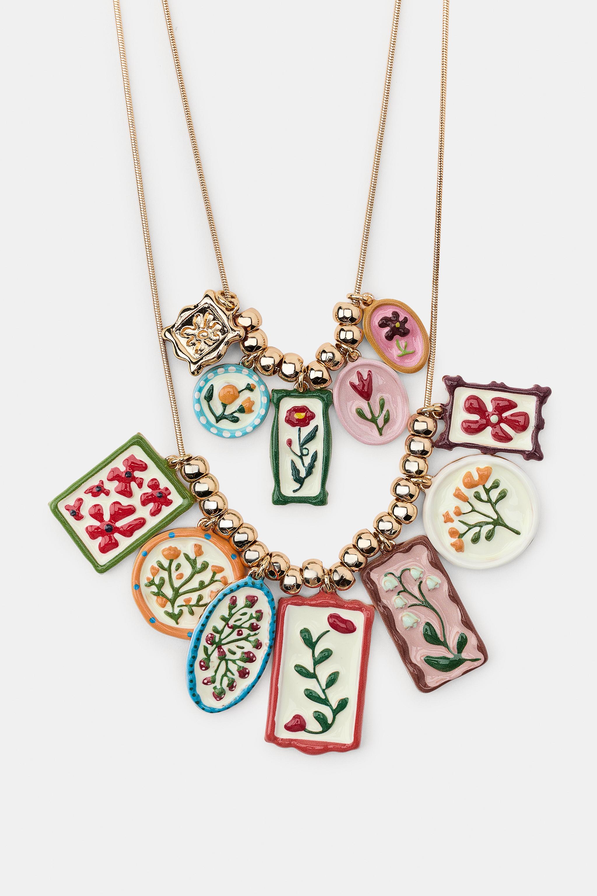 2-PACK RESIN FLORAL CHARM NECKLACES