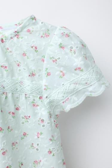 Zara SWISS EMBROIDERED FLORAL PRINT SHIRT - Sea green