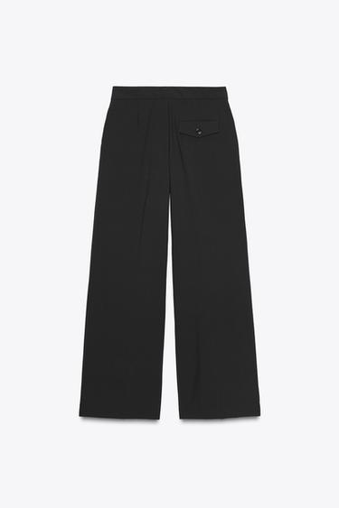 Zara PLEATED WIDE LEG PANTS - Black