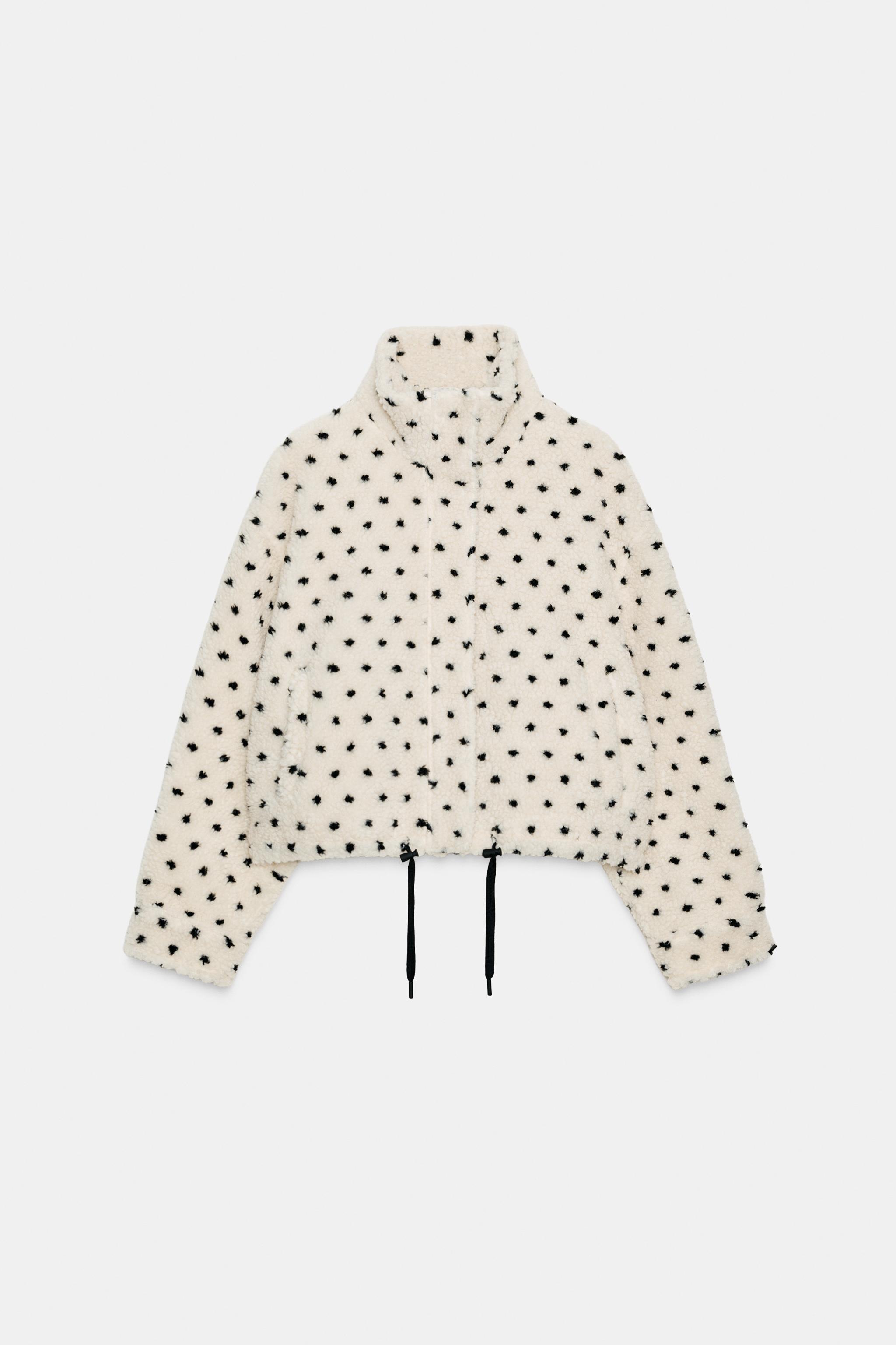 水玉模様のボアジャケット - ホワイト/ブラック | ZARA Japan / 日本