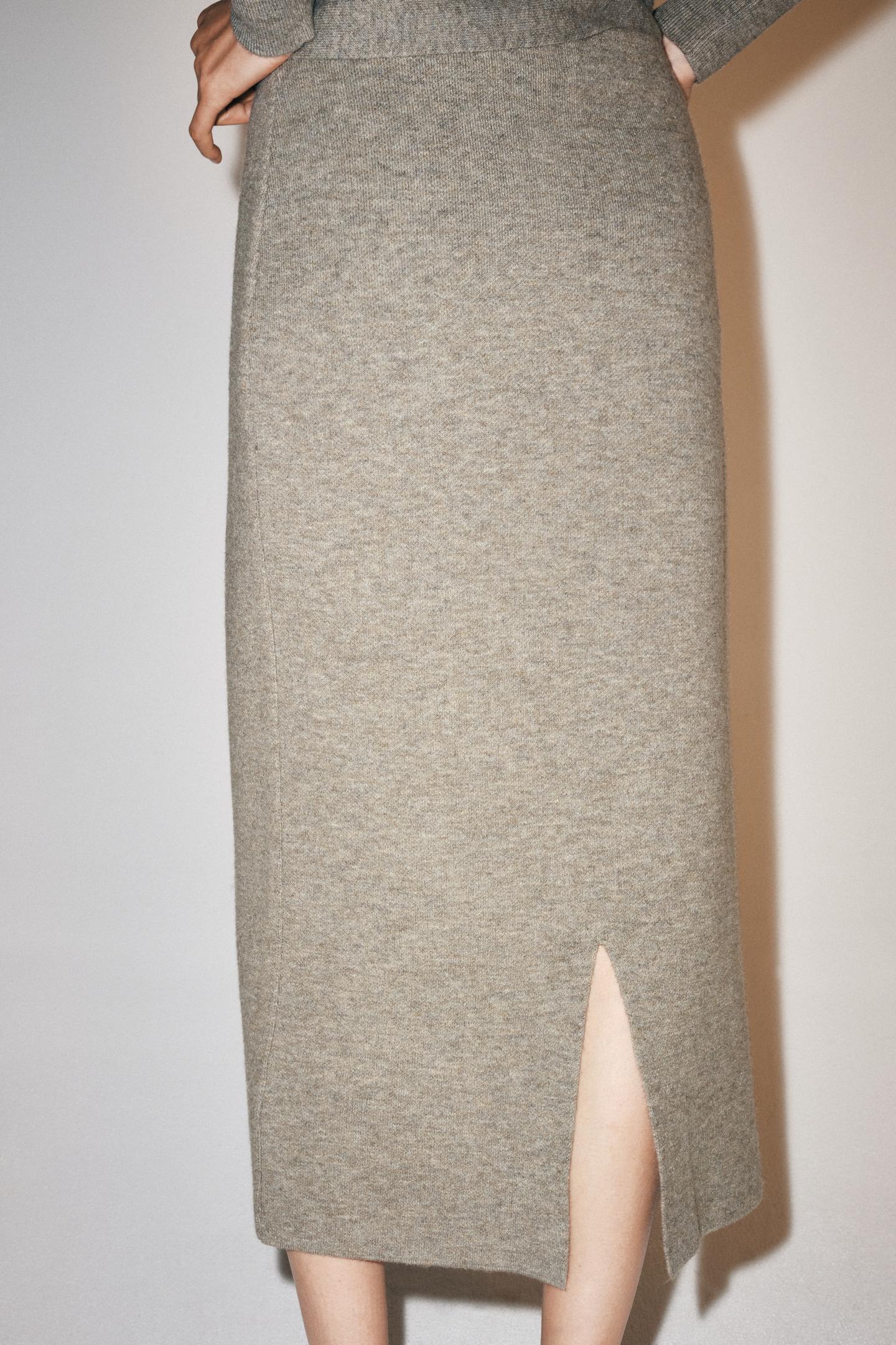 Женская юбка Zara Knit MIDI, цвет: Серо-коричневый серый — фото 3