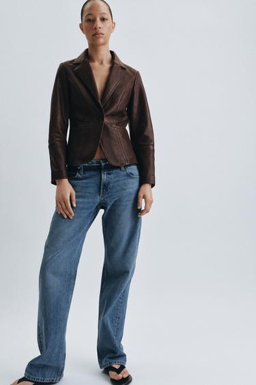 Zara ZW COLLECTION LIMITED EDITION LEATHER TAILORED BLAZER - Brown