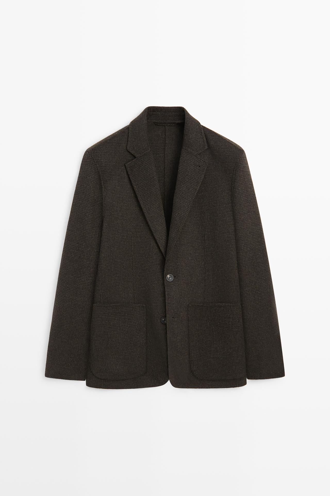 Houndstooth wool blend blazer — Brown