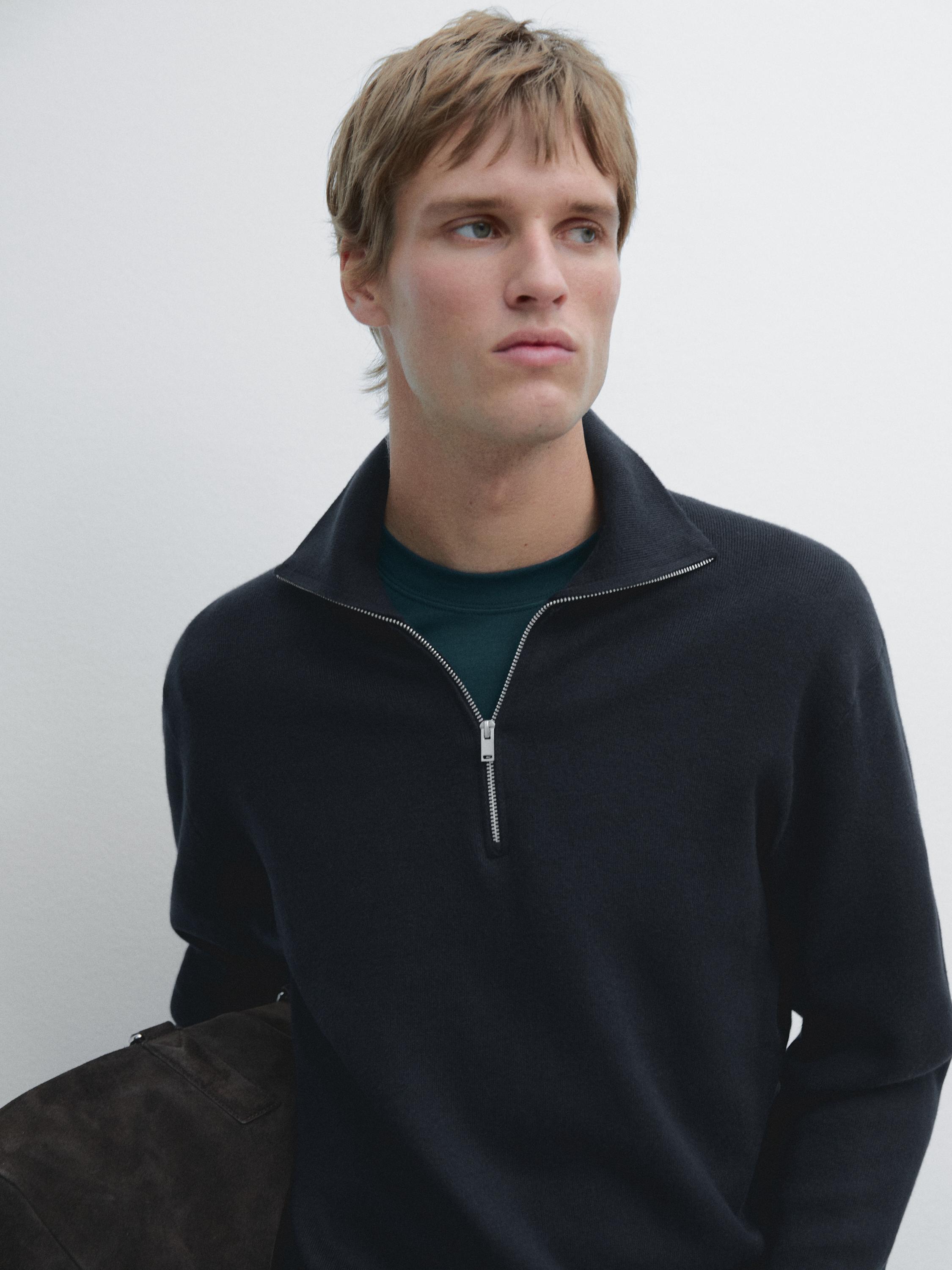 Knit 100% cotton quarter-zip sweater