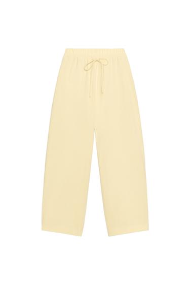 HOSE AUS RUSTIKALEM STOFF MIT TUNNELZUG - Gelb von Zara