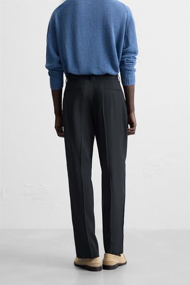 PANTALON DE COSTUME AVEC CHANVRE - LAINE - Bleu marine de Zara - Image 2
