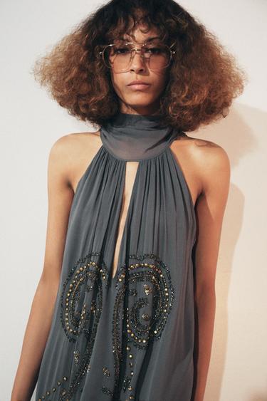 ZW COLLECTION EMBROIDERED HALTER DRESS - Blue marl by Zara - Image 1