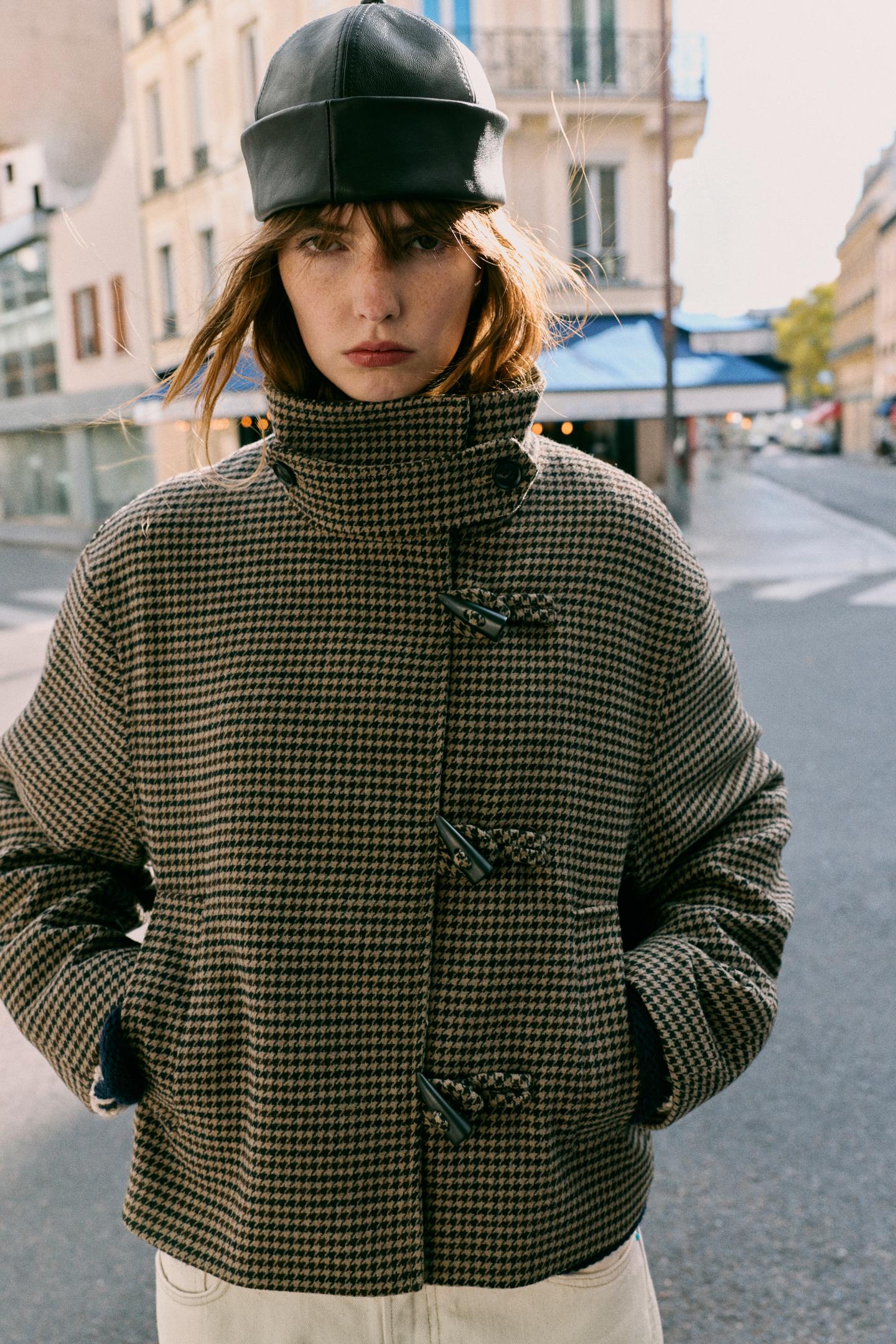 Женская куртка Zara Houndstooth Frog Fastening, цвет: Серый — фото 2