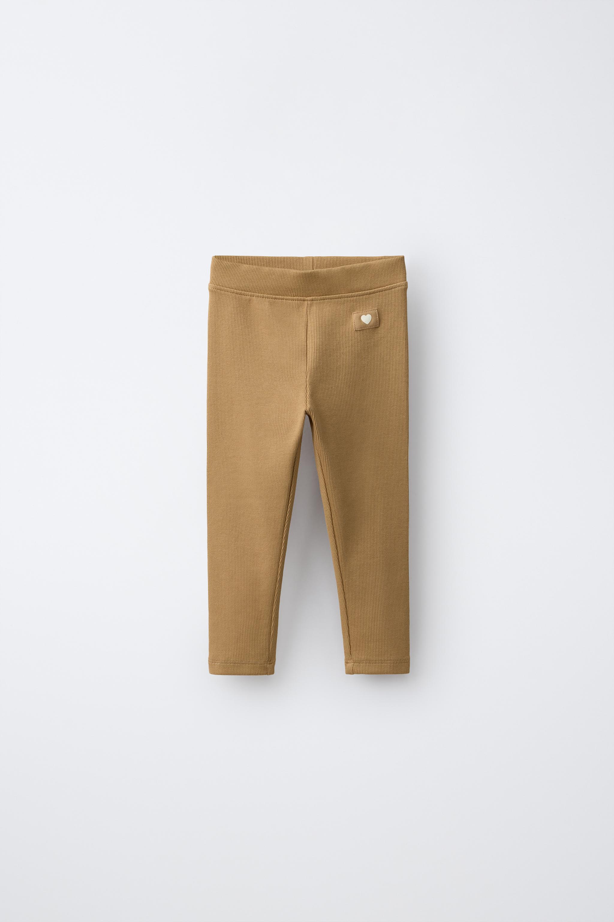 LABEL DETAIL RIBBED LEGGINGS — taupe brown