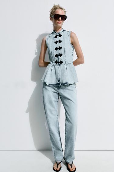Zara ZW COLLECTION RELAXED LOW-RISE JEANS - Light blue