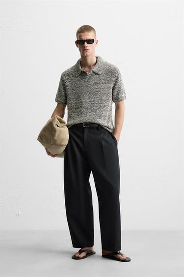 Zara SHINY KNIT POLO SHIRT - Black - Image 0