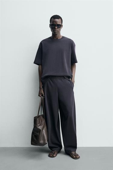 سويت شيرت بقصة RELAXED هيكلية مضلعة - أزرق الخاص بـ Zara