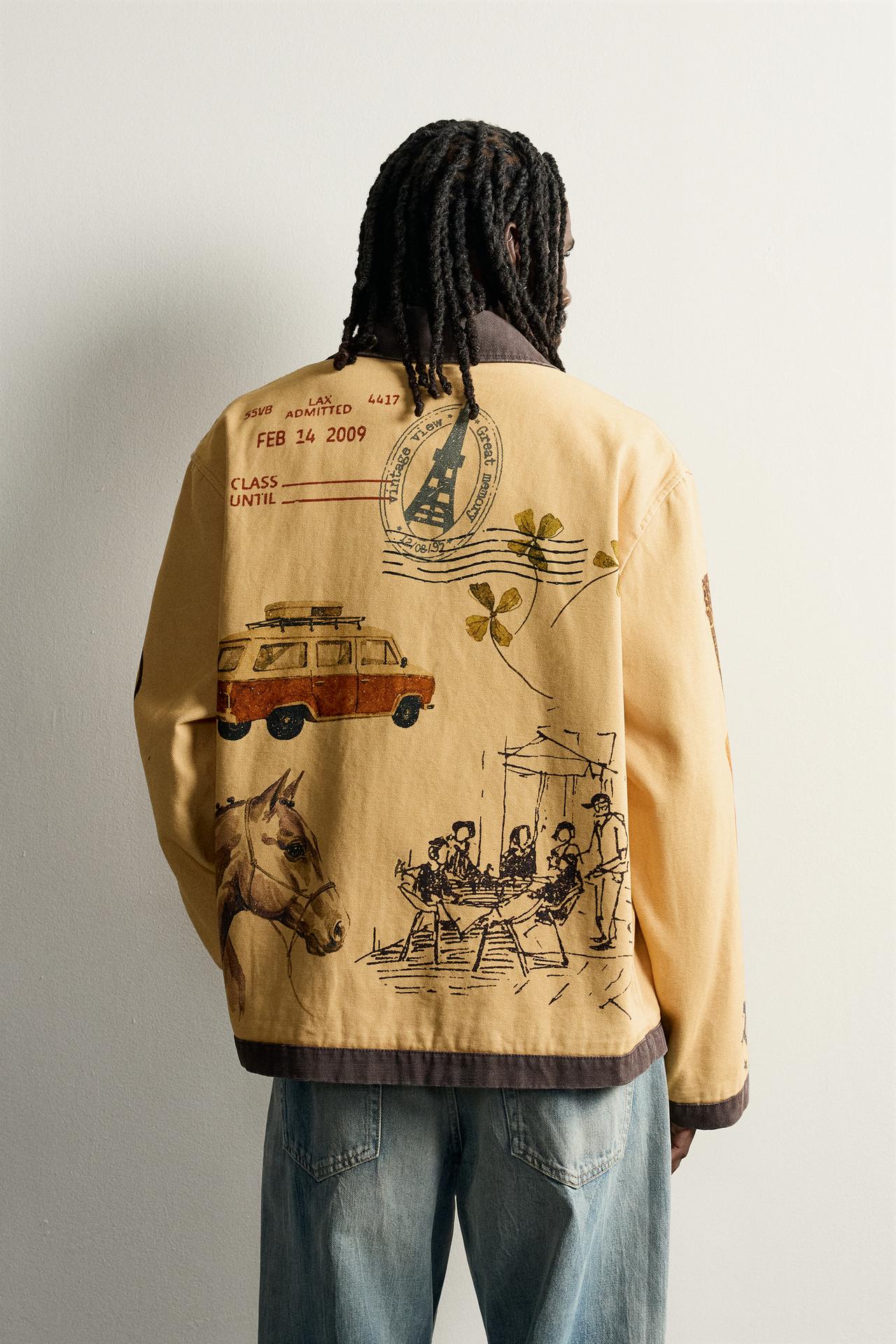 CONTRAST PRINT RELAXED-FIT JACKET — Mustard