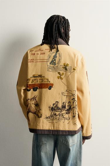 CONTRAST PRINT RELAXED-FIT JACKET — Mustard 2