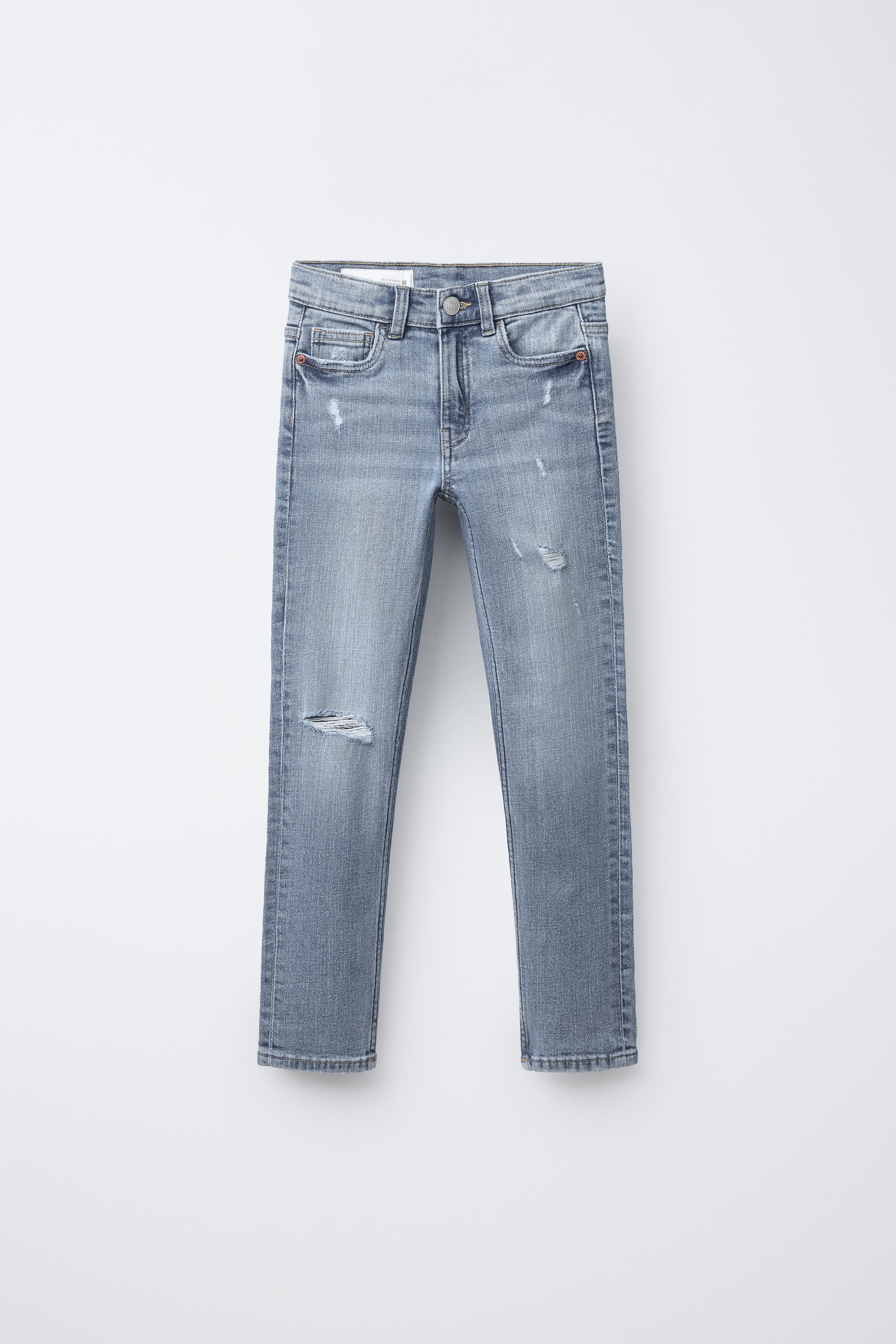 ダメージ加工スキニーフィットデニムパンツ - ブルー | ZARA
