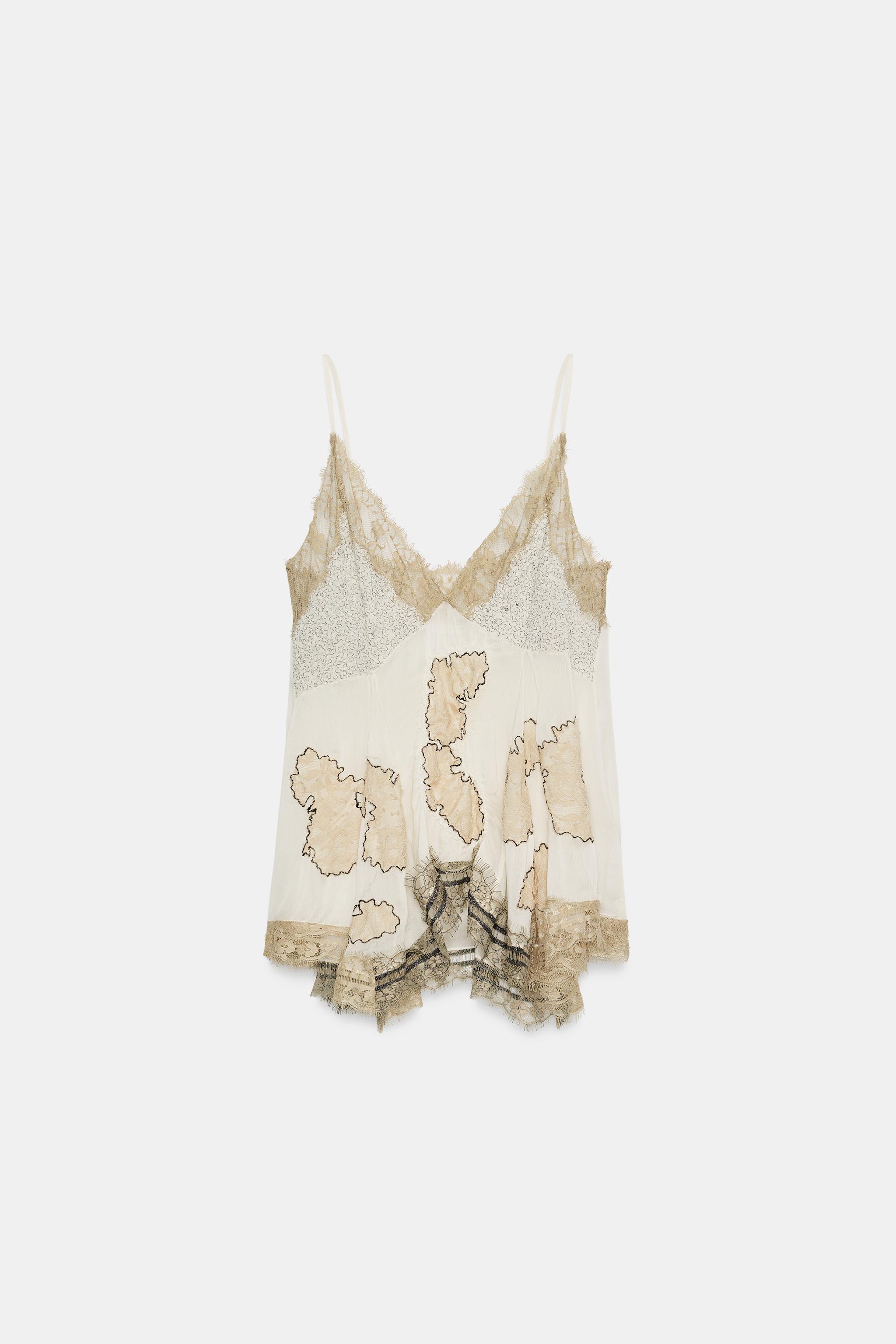 ZW COLLECTION EMBROIDERED CAMISOLE TOP - Black / White | ZARA
