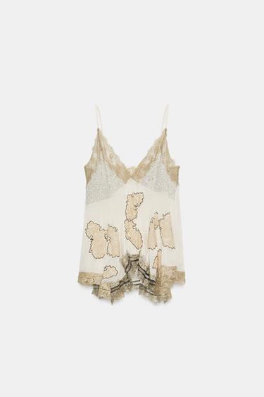 ZW COLLECTION EMBROIDERED CAMISOLE TOP - Black / White by Zara - Image 4