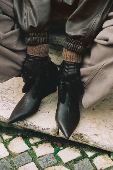 FAUX LEATHER AND WOOL BLEND GLOVES - Black by Zara - Image 2