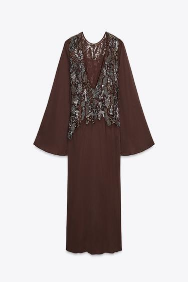 ZW COLLECTION EMBROIDERED DRESS - Brown by Zara - Image 10