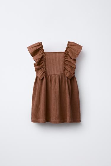 Zara COMBINATION TEXTURED DRESS - Chocolate