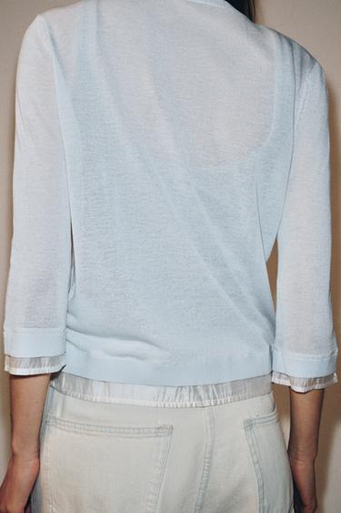 VESTE EN MAILLE COMBINÉE - Bleu / Blanc de Zara - Image 2