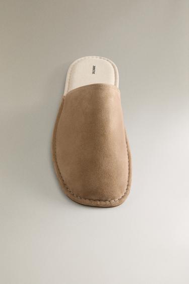 LEATHER MULE SLIPPERS - Taupe Grey by Zara - Image 4