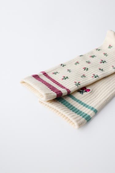 2-PACK OF LONG SOCKS WITH FLORAL BANDS - Ecru by Zara - Image 2