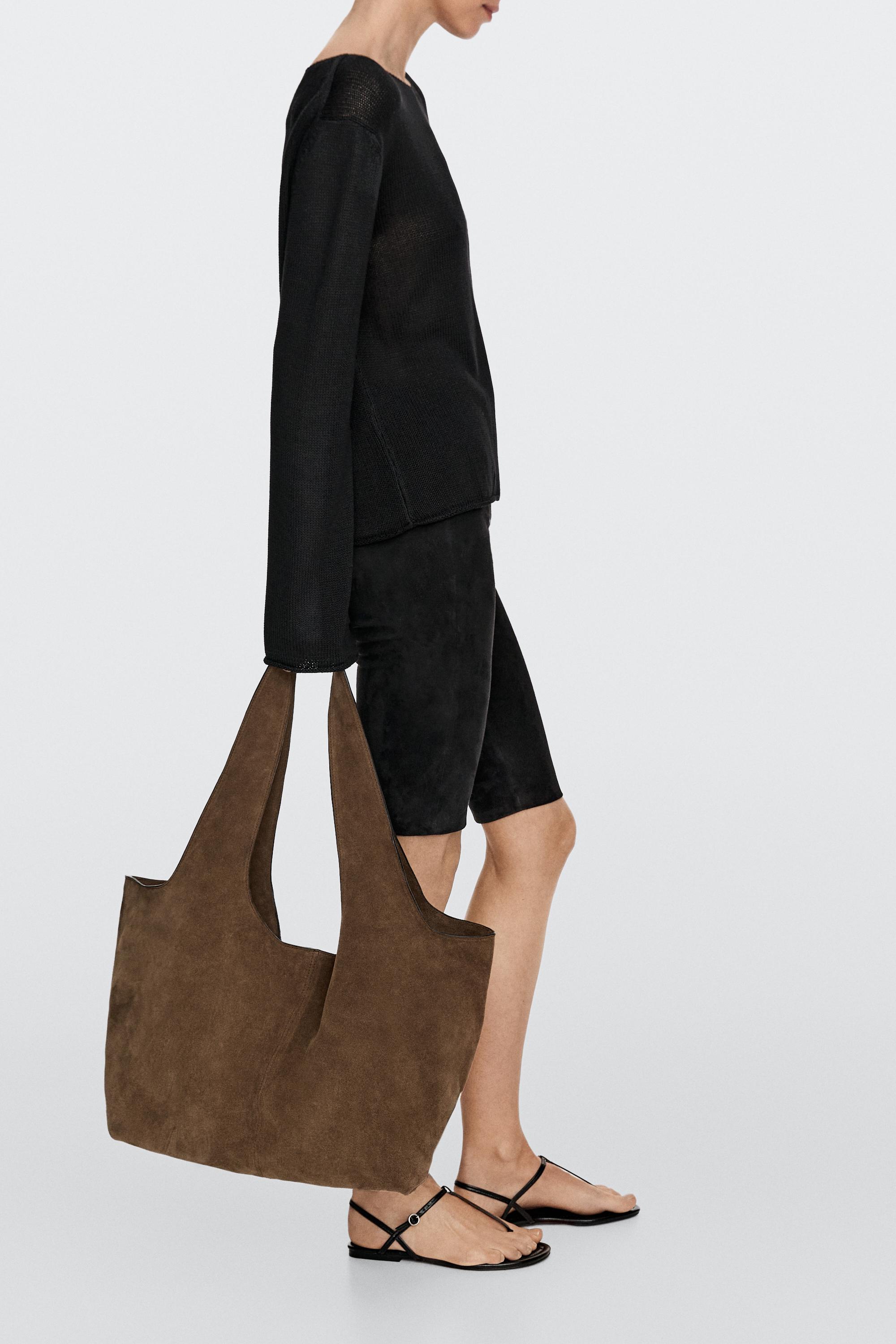 Split leather maxi tote bag