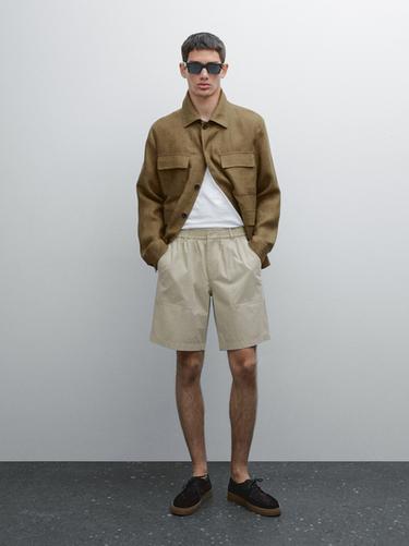 Zara Cotton poplin carpenter Bermuda shorts - Sand - Image 0