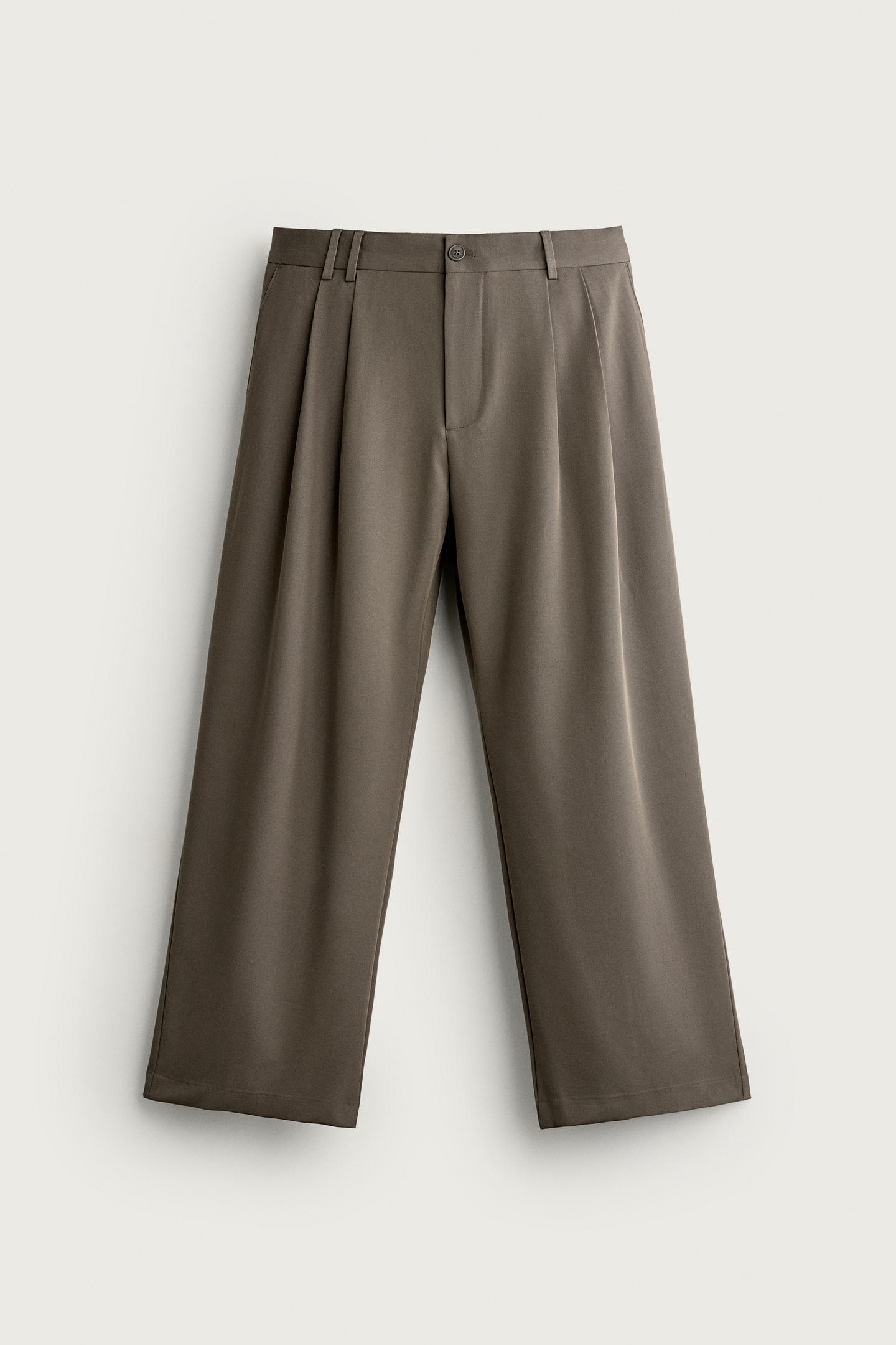 Мужские брюки Zara Pleated Wide-Fit, цвет: Серо-коричневый серый — фото 7