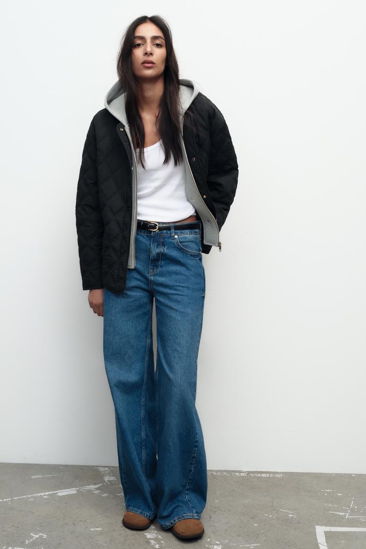 Water Repellent Zara Womens Puffer Jacket COMBINED HOOD WATER