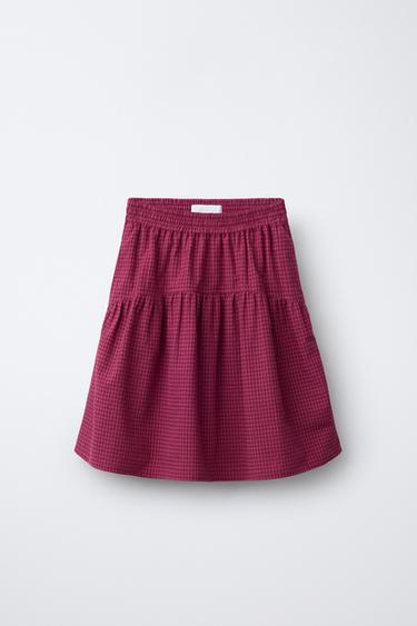 CHECK MIDI SKIRT - Raspberry by Zara