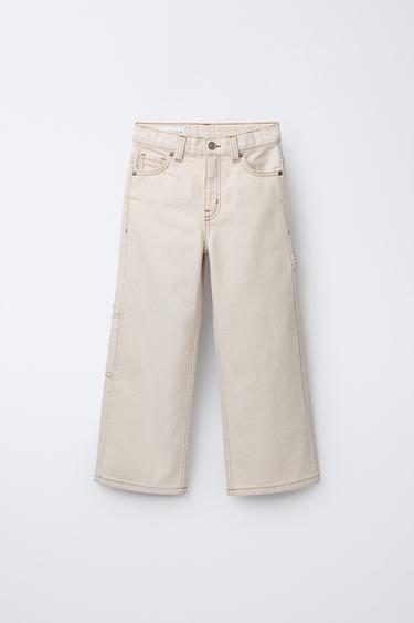 ECRU CARPENTER TROUSERS WITH TOPSTITCHING - Ecru by Zara