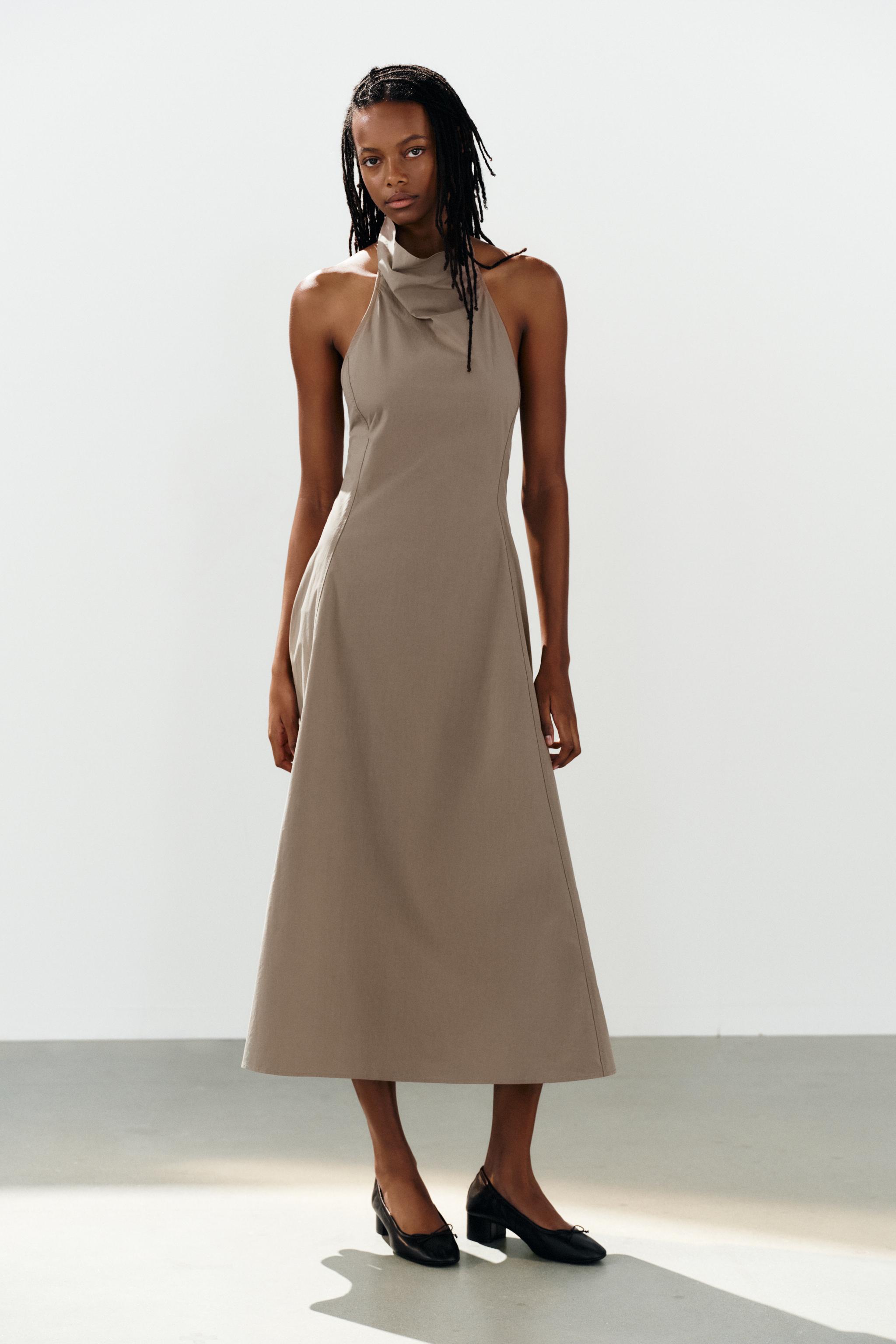 BUCKLE HALTER MIDI DRESS