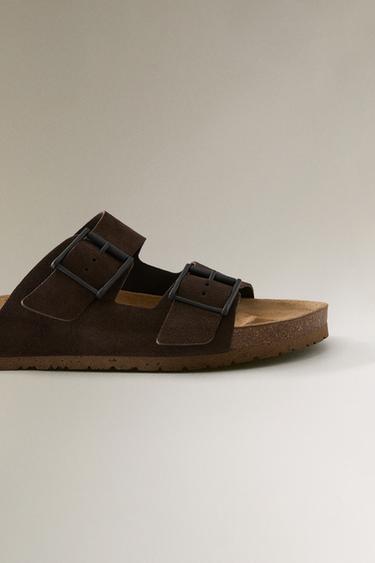 DOUBLE BUCKLE LEATHER SANDALS - Brown by Zara - Image 5