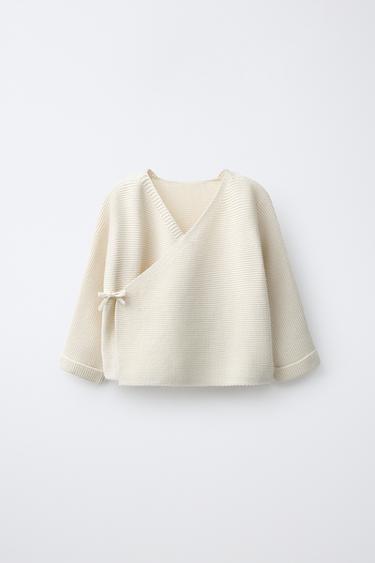 INTERLOCK KNIT WRAP CARDIGAN - Ecru by Zara - Image 0