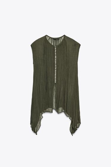 ZW COLLECTION COTTON GAUZE SHIRT - Khaki by Zara