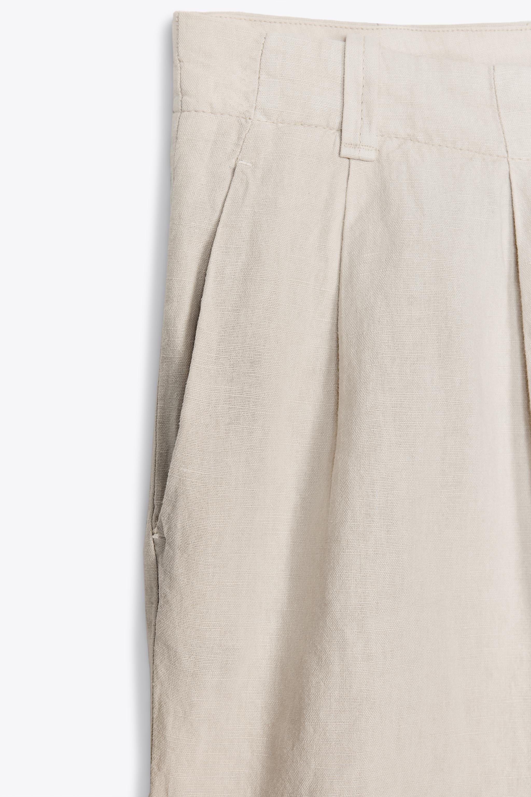 【ZARA】ZWコレクション リネン混タック入りバミューダパンツ ZWコレクション リネン混タック入りバミューダパンツ - エクリュ