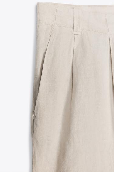 ZW COLLECTION LINEN DART BERMUDA SHORTS - Ecru by Zara - Image 3