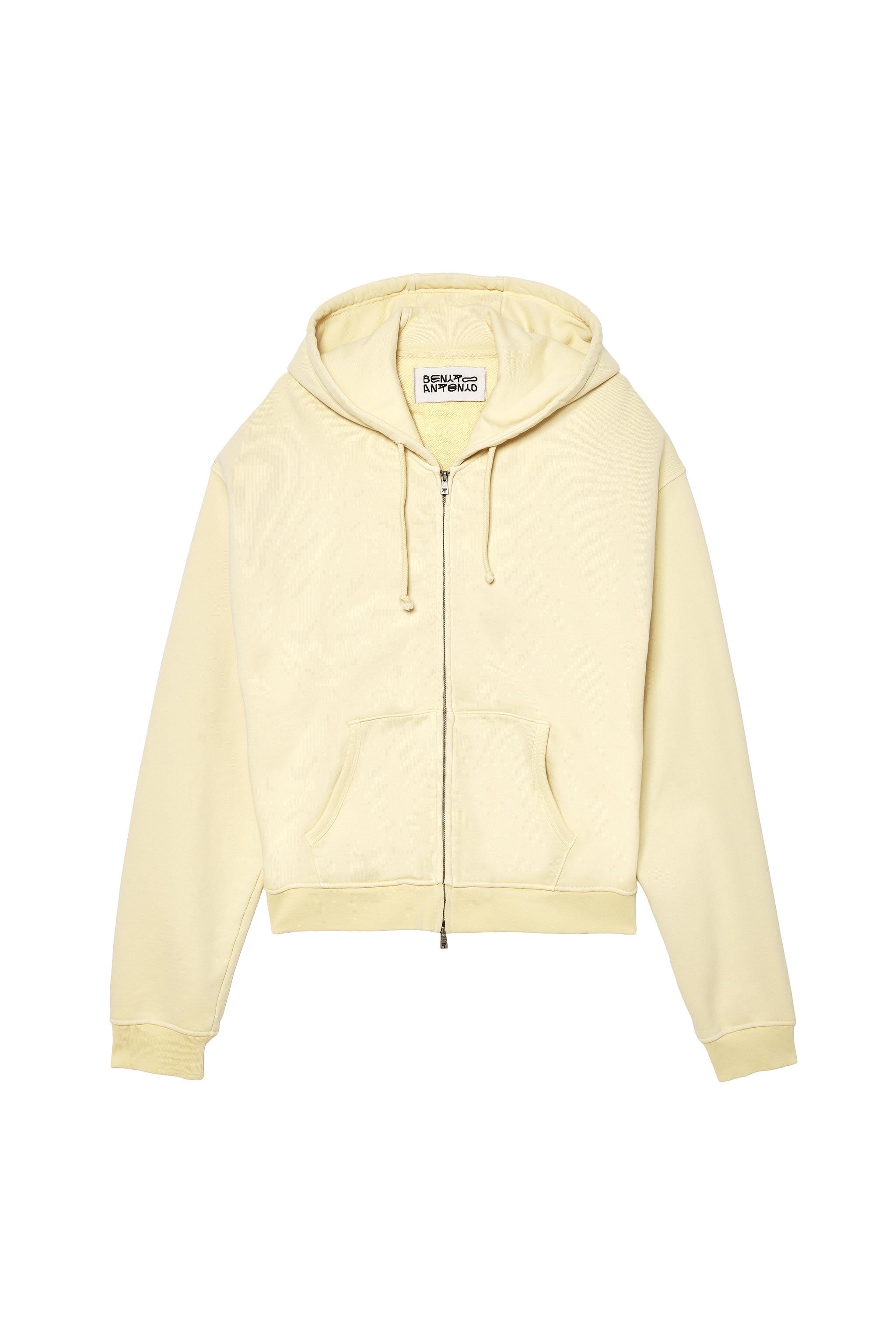 CROPPED FIT ZIPPER HOODIE SWEATSHIRT — Butter