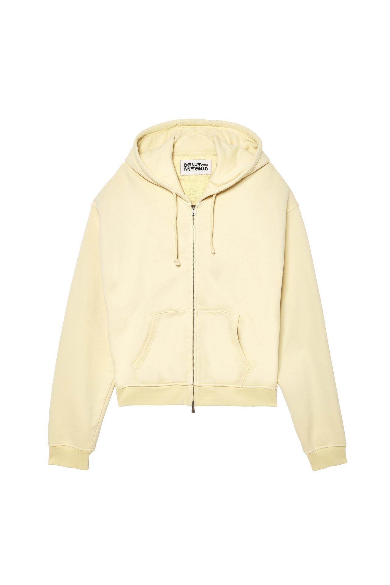 CROPPED FIT ZIPPER HOODIE SWEATSHIRT — Butter