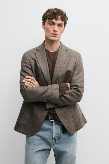 Zara 100% linen tailored marl blazer - Beige marl