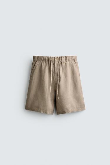 100% LINEN RELAXED FIT BERMUDA SHORTS - Taupe grey by Zara